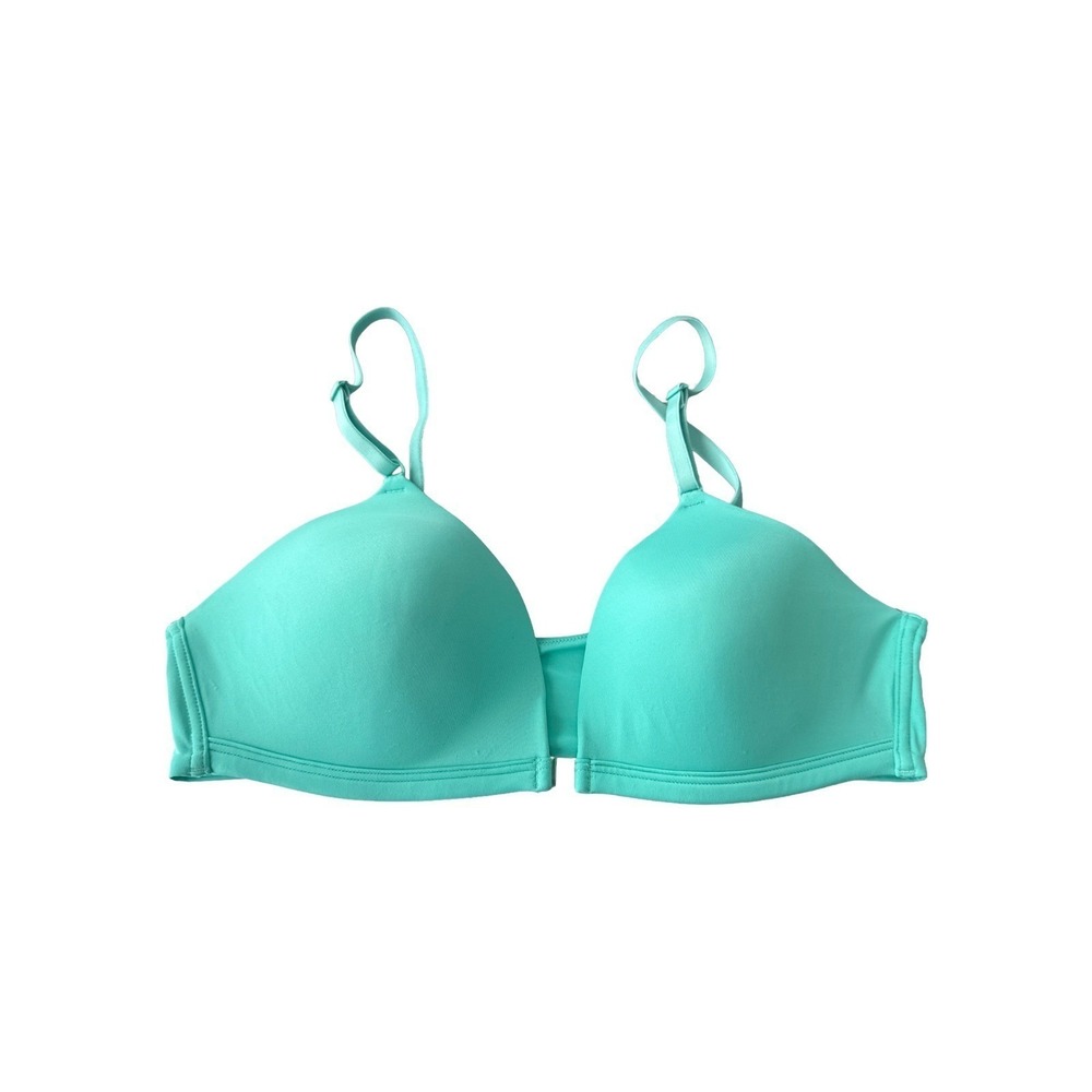 Victoria's Secret No WirePush Up Bra Green Padded Molded Convertible Strap Small